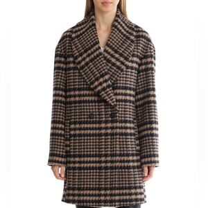 Avec Les Filles Black and Camel Shawl Collar Houndstooth Coat